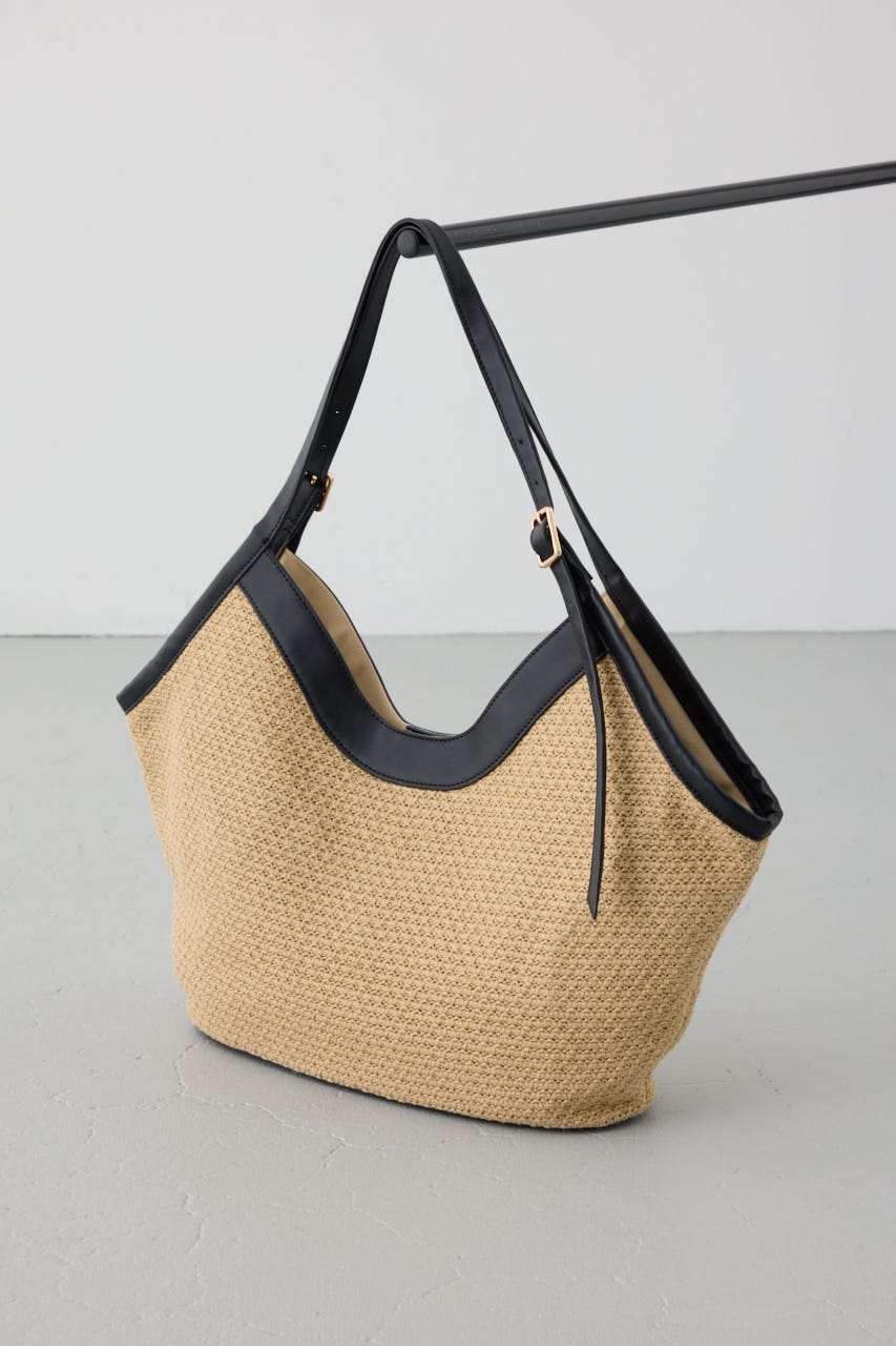 フェイクレザーパイピング雑材トートバッグ BLK FREE