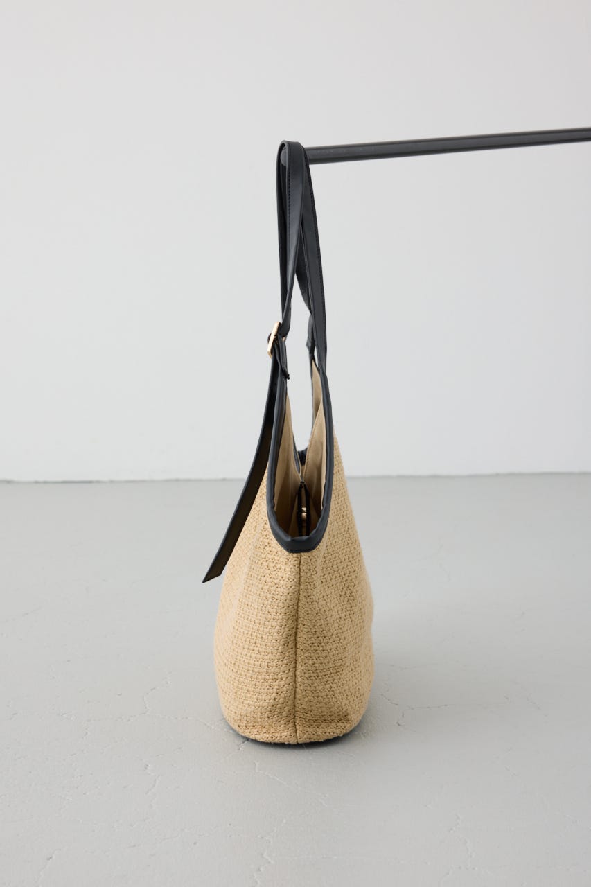 フェイクレザーパイピング雑材トートバッグ BLK FREE