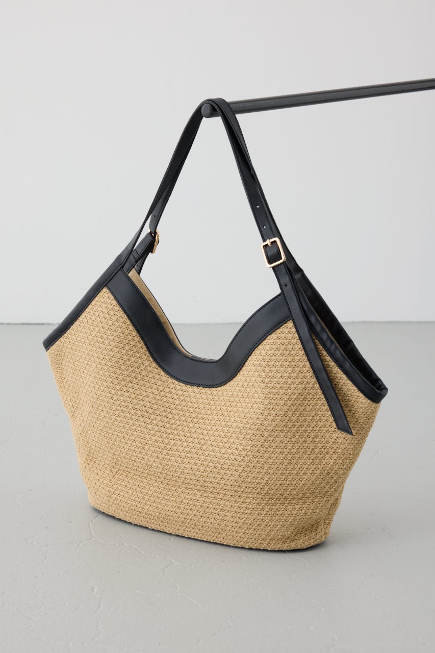 フェイクレザーパイピング雑材トートバッグ BLK FREE