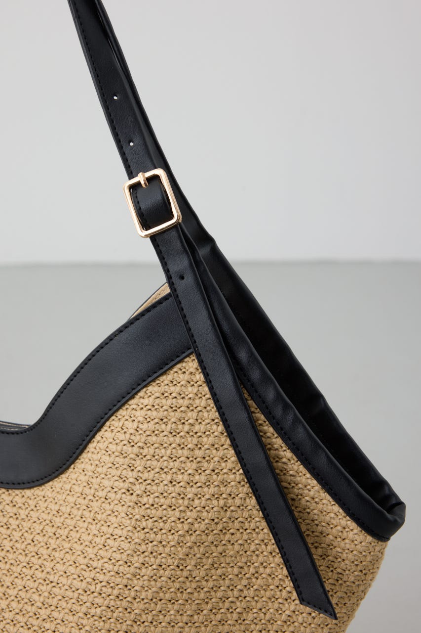 フェイクレザーパイピング雑材トートバッグ BLK FREE