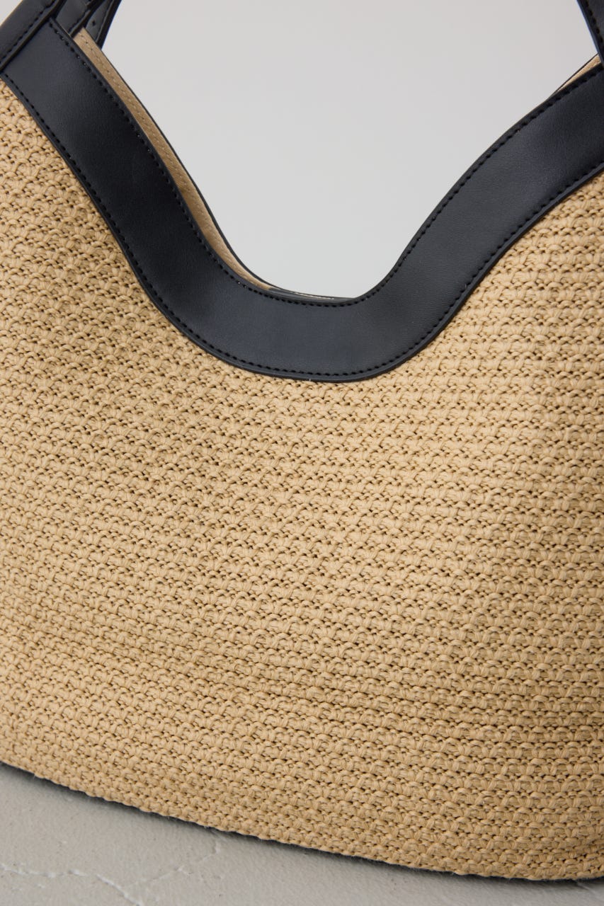 フェイクレザーパイピング雑材トートバッグ BLK FREE