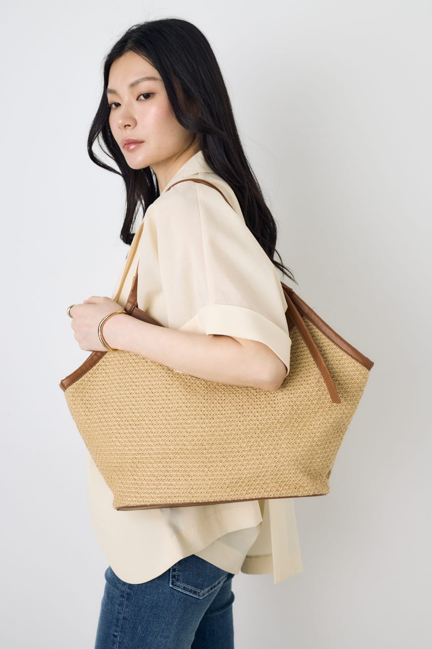 フェイクレザーパイピング雑材トートバッグ CAM FREE