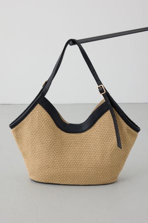 フェイクレザーパイピング雑材トートバッグ