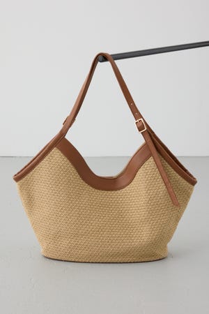 フェイクレザーパイピング雑材トートバッグ