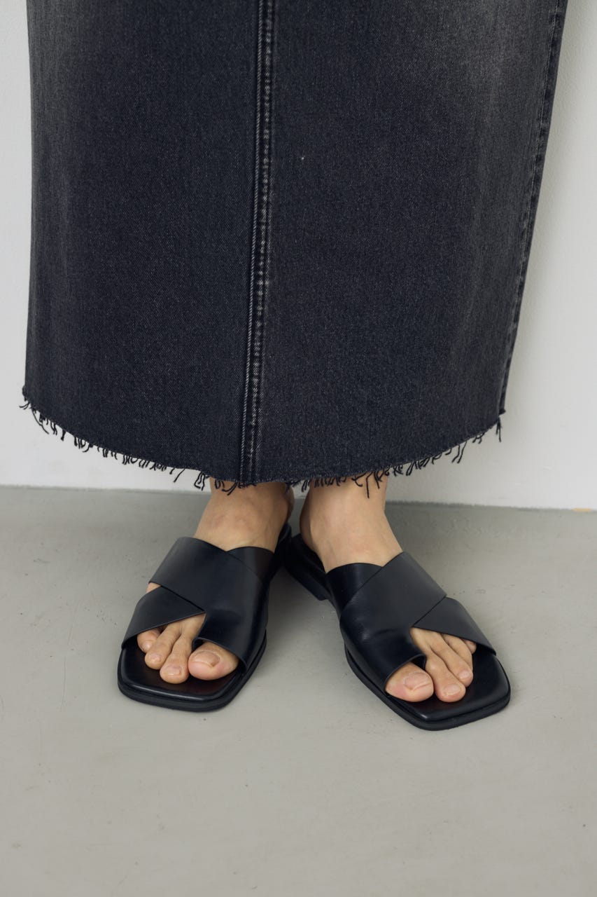 ワイドベルトフラットサンダル BLK M