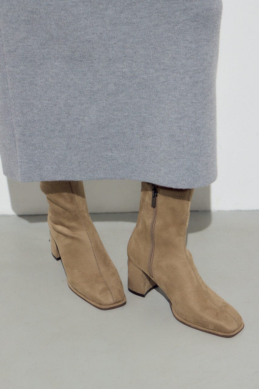 フェイクスエードショートストレッチブーツ BEG L