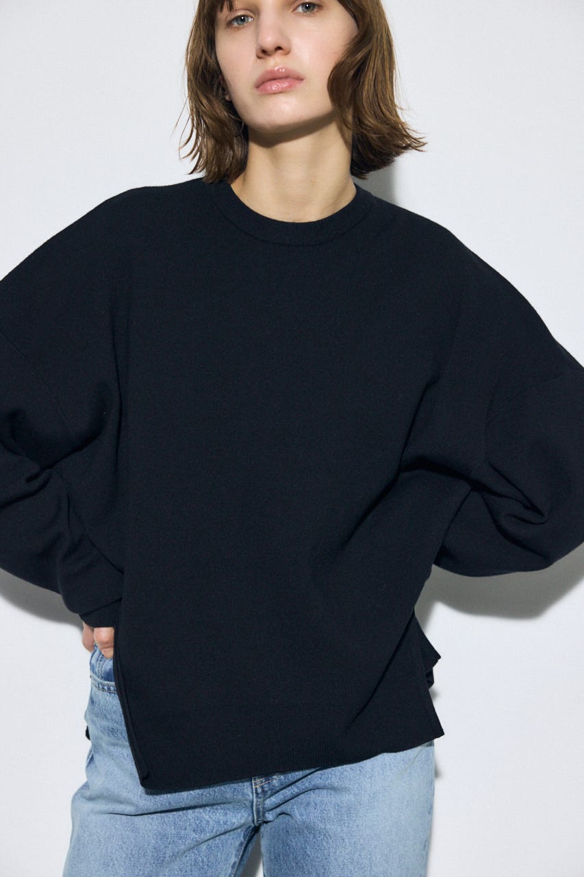 裾スリットニュアンスニットトップス BLK FREE