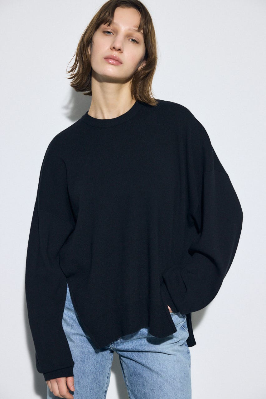 裾スリットニュアンスニットトップス BLK FREE