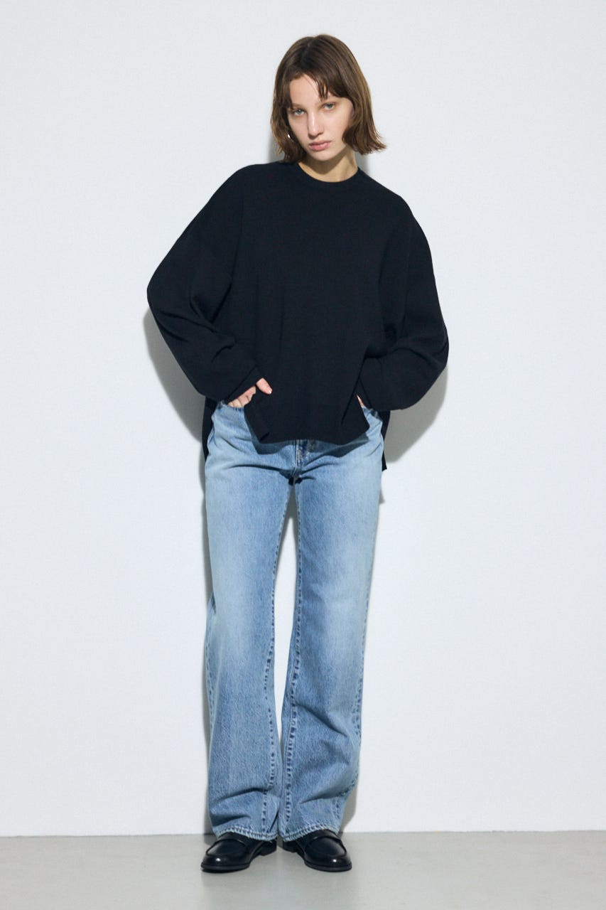 裾スリットニュアンスニットトップス BLK FREE