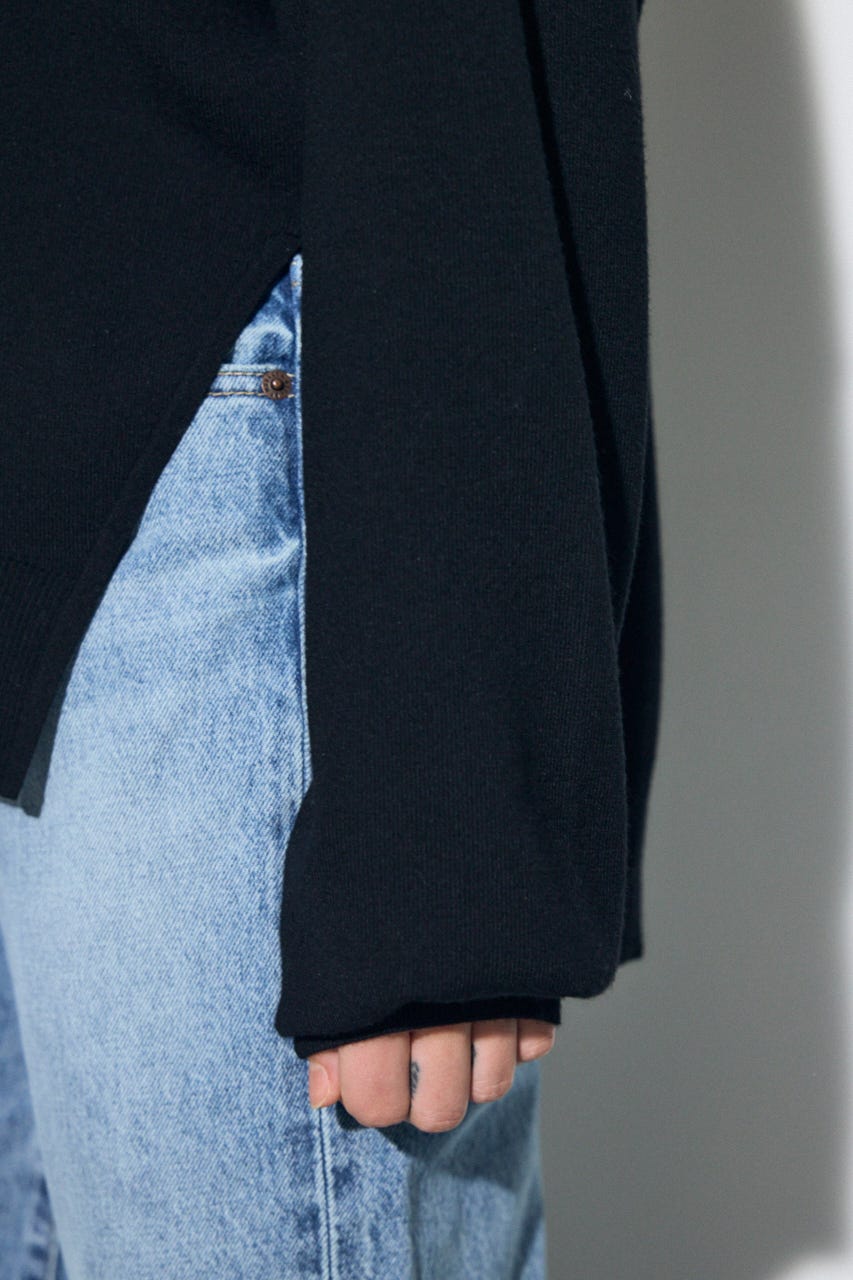 裾スリットニュアンスニットトップス BLK FREE