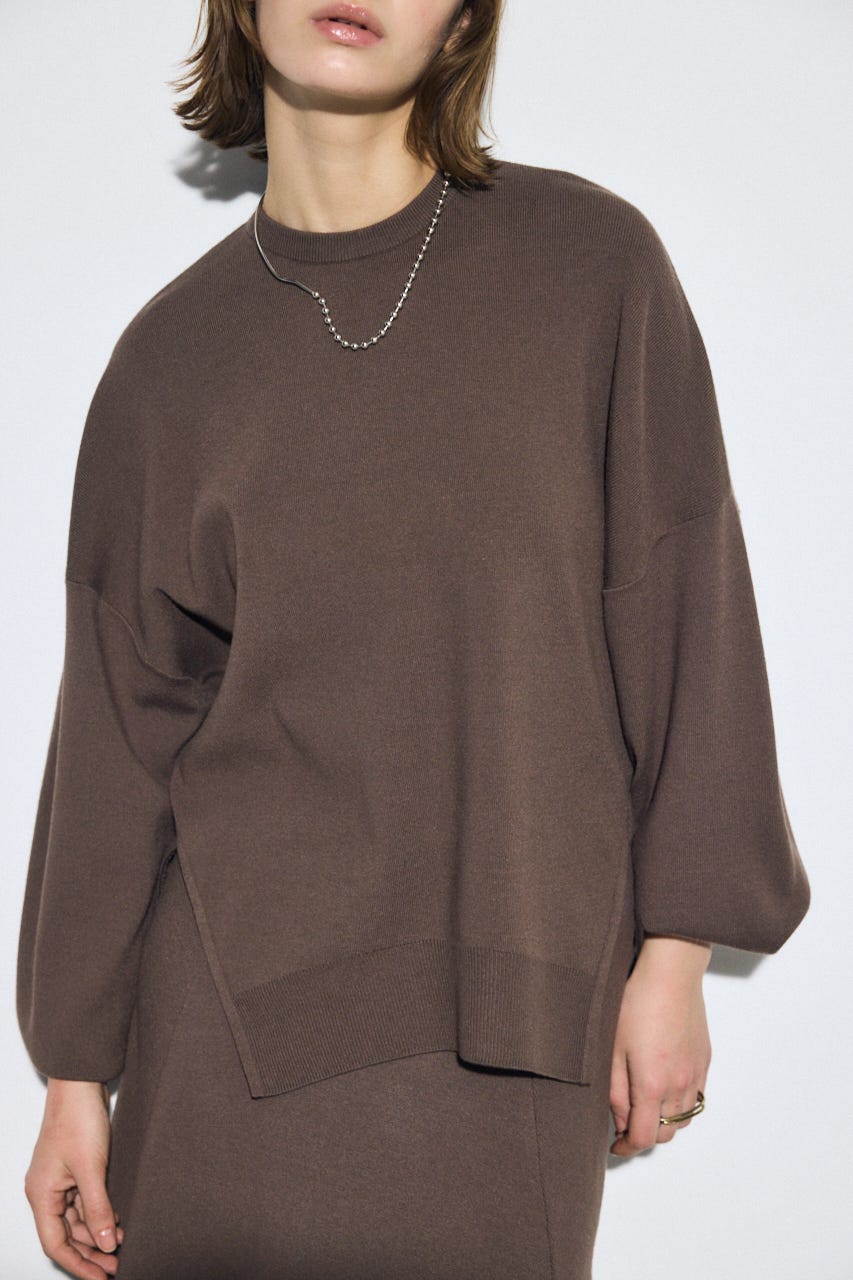 裾スリットニュアンスニットトップス BRN FREE