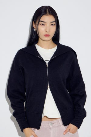 ダブルジップビッグカラーニット