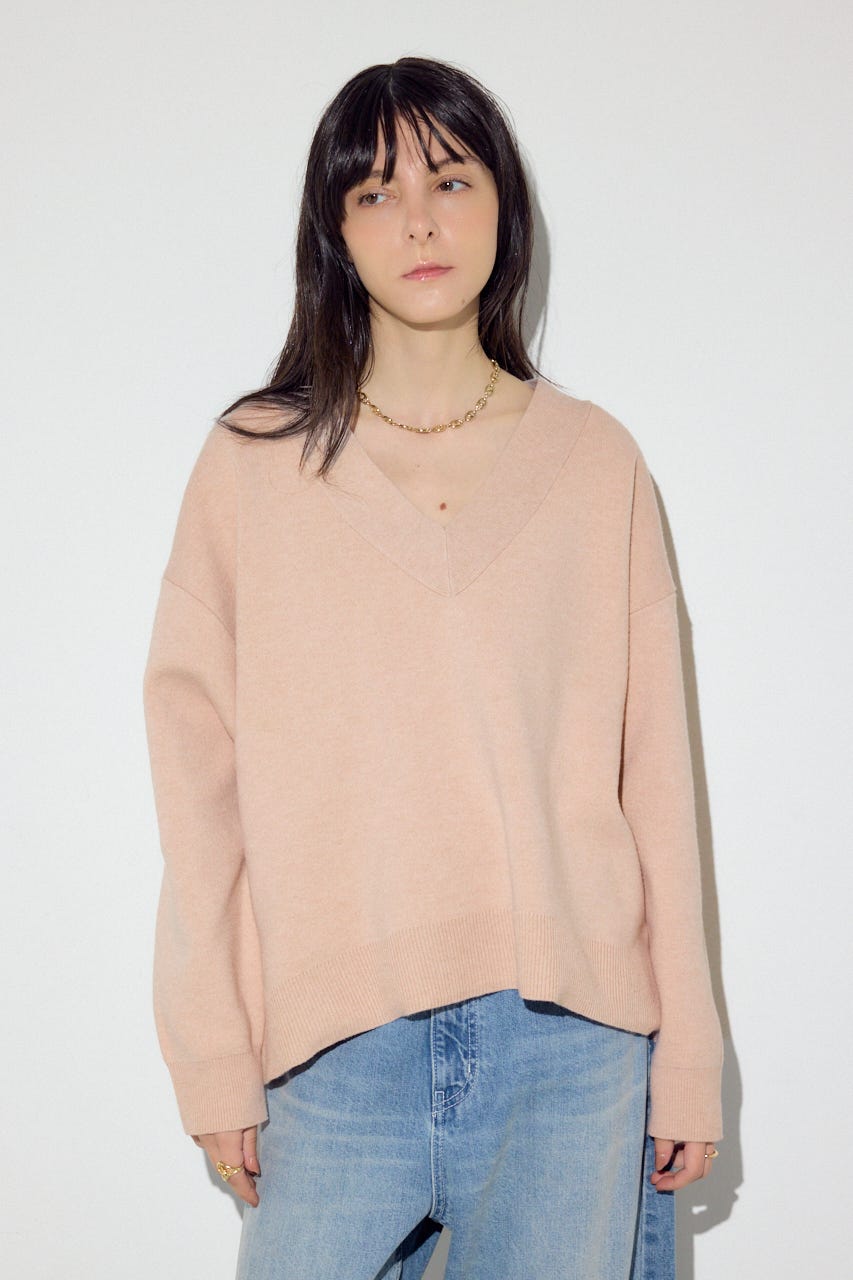 スウェットライクVネックニット L/PNK S