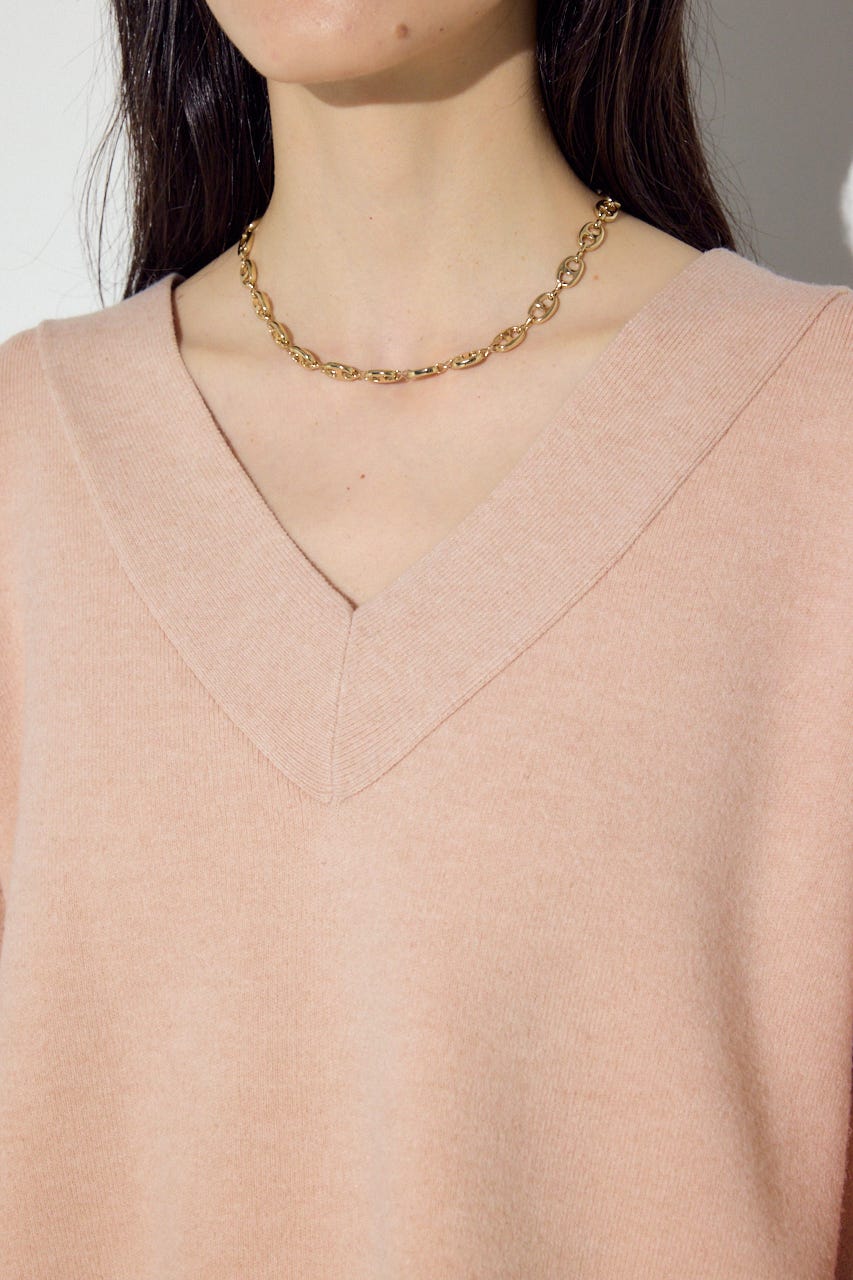 スウェットライクVネックニット L/PNK S