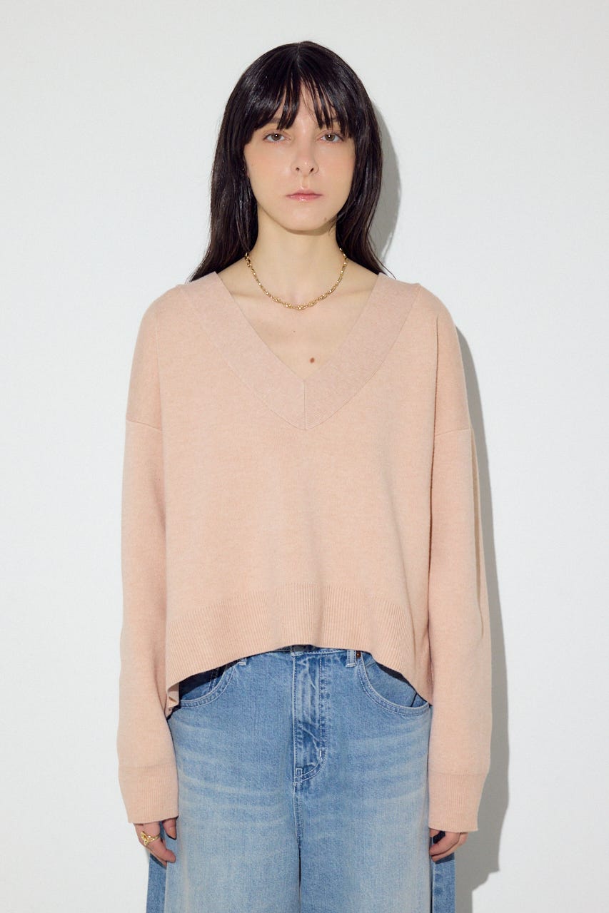 スウェットライクVネックニット L/PNK S