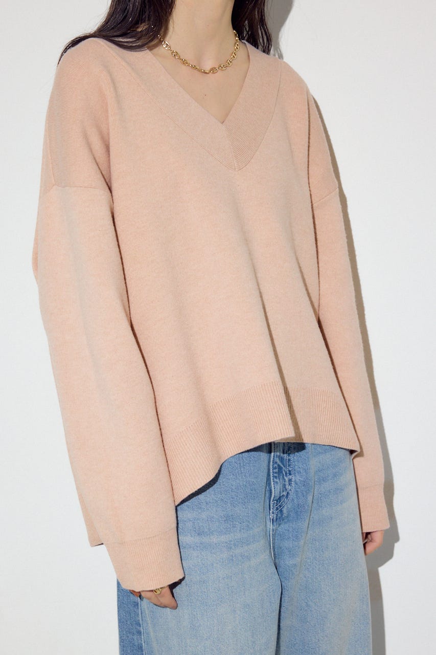 スウェットライクVネックニット L/PNK S