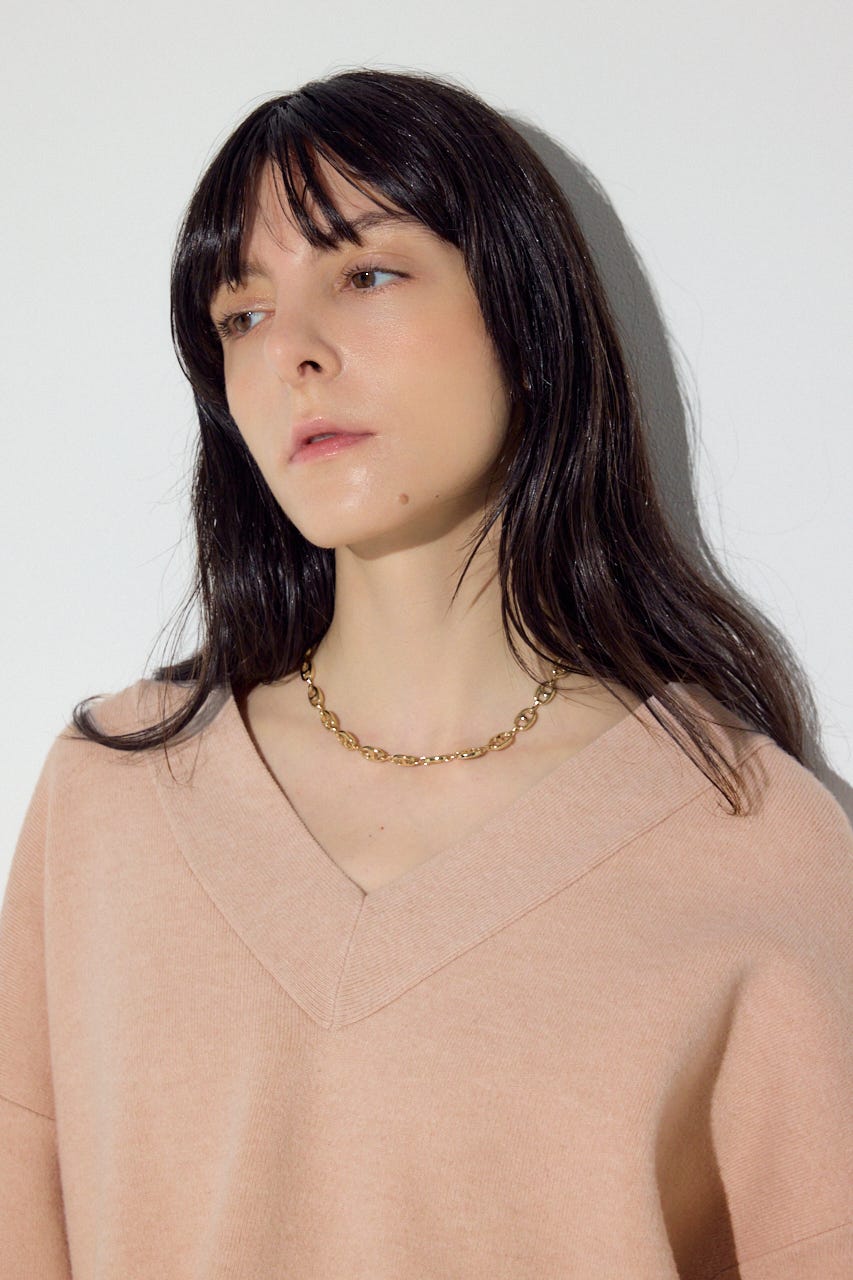 スウェットライクVネックニット L/PNK S