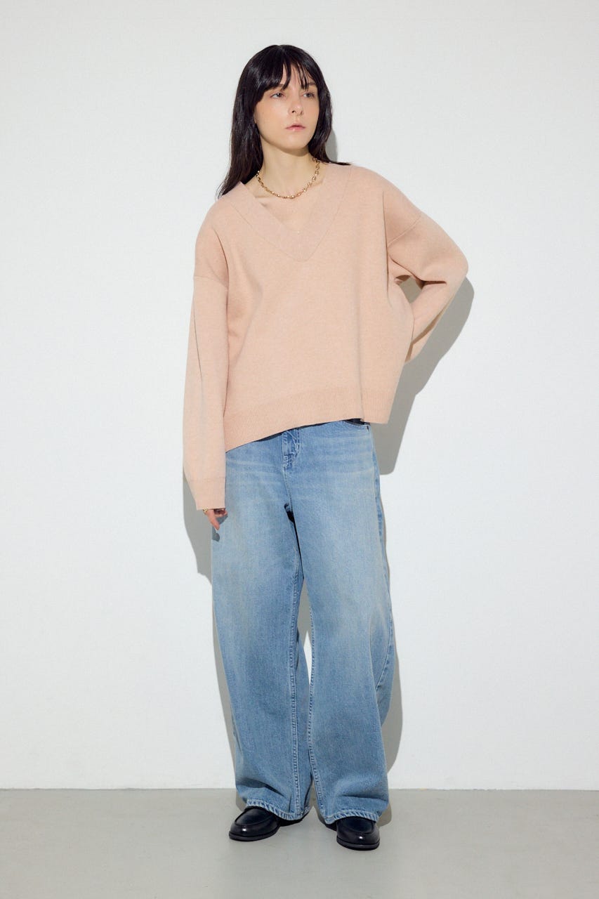 スウェットライクVネックニット L/PNK S