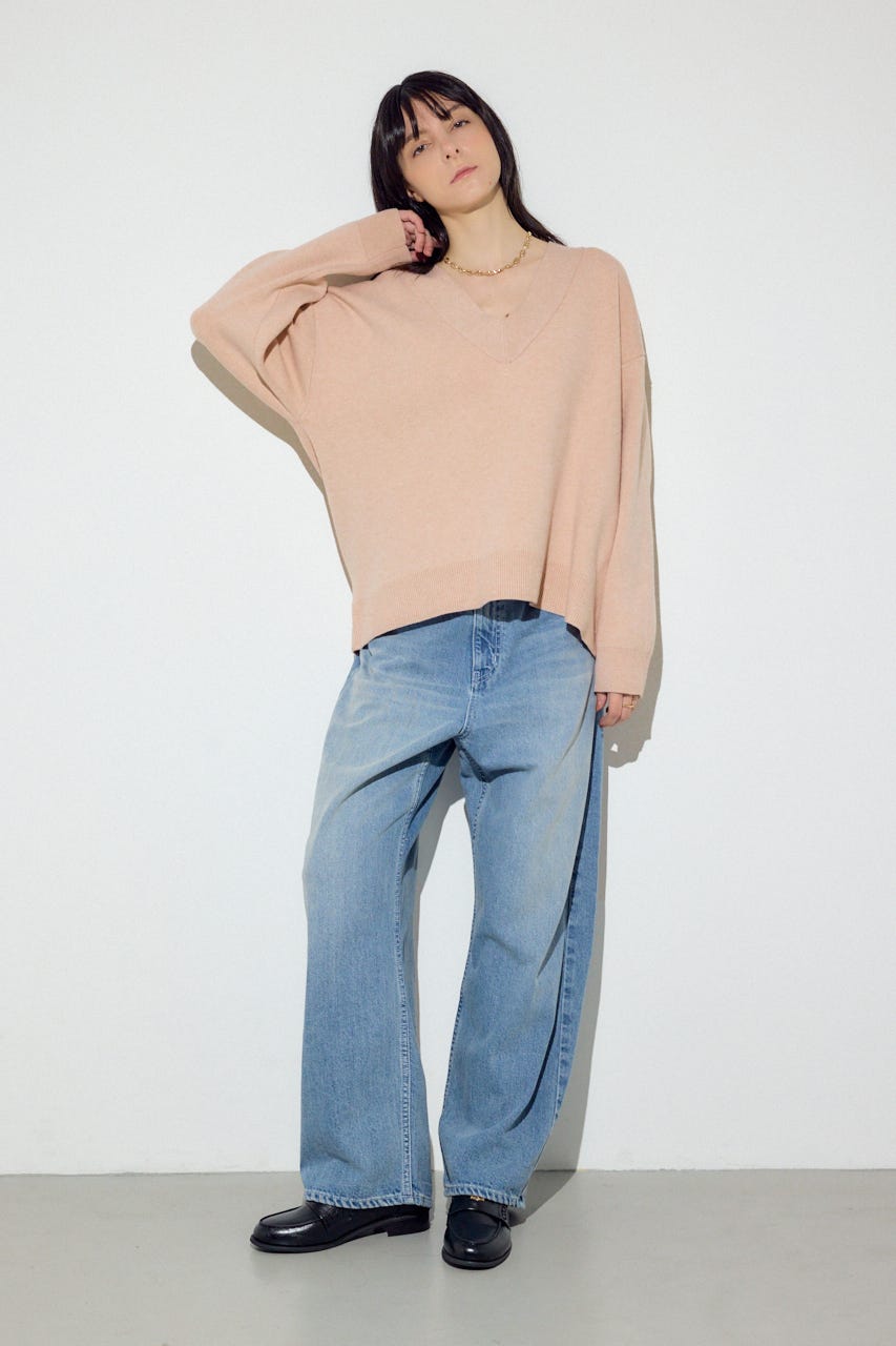 スウェットライクVネックニット L/PNK S