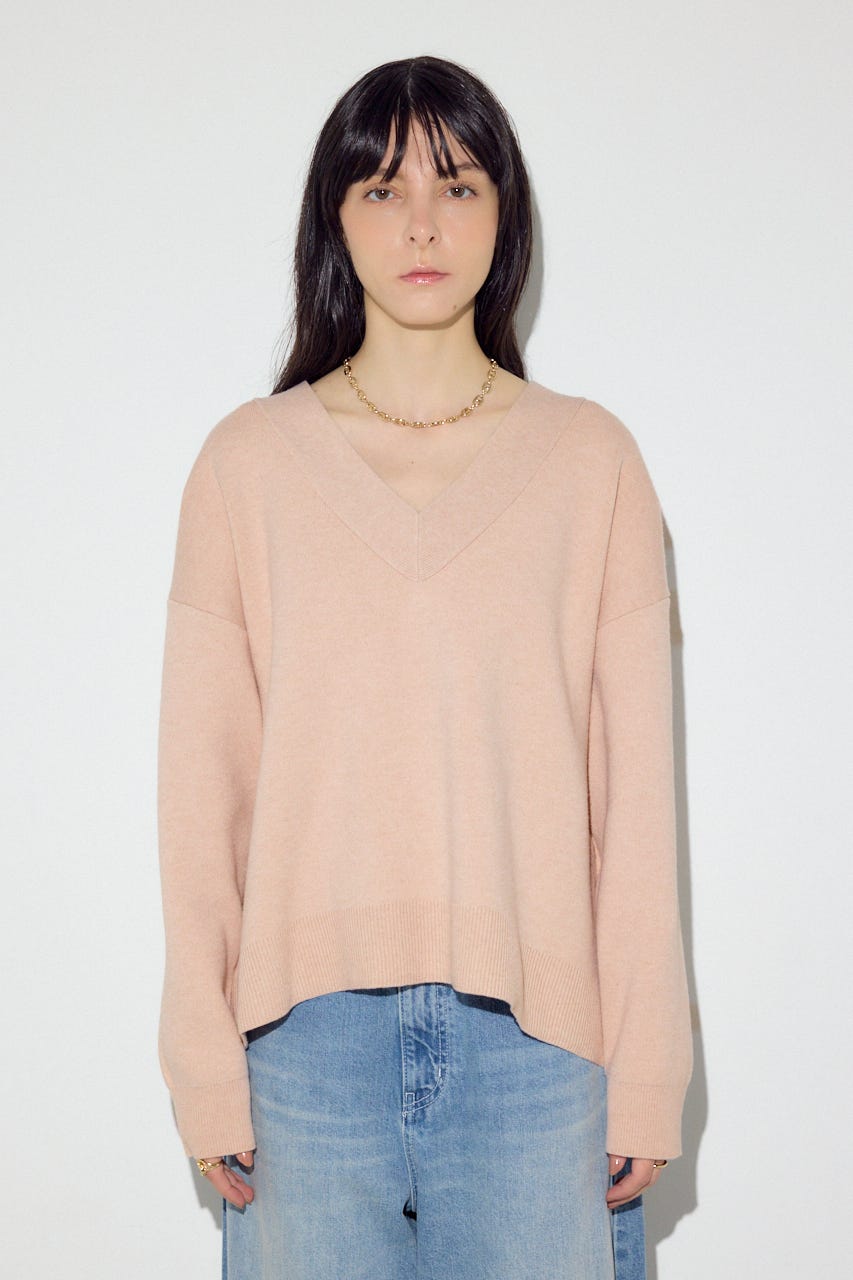 スウェットライクVネックニット L/PNK S