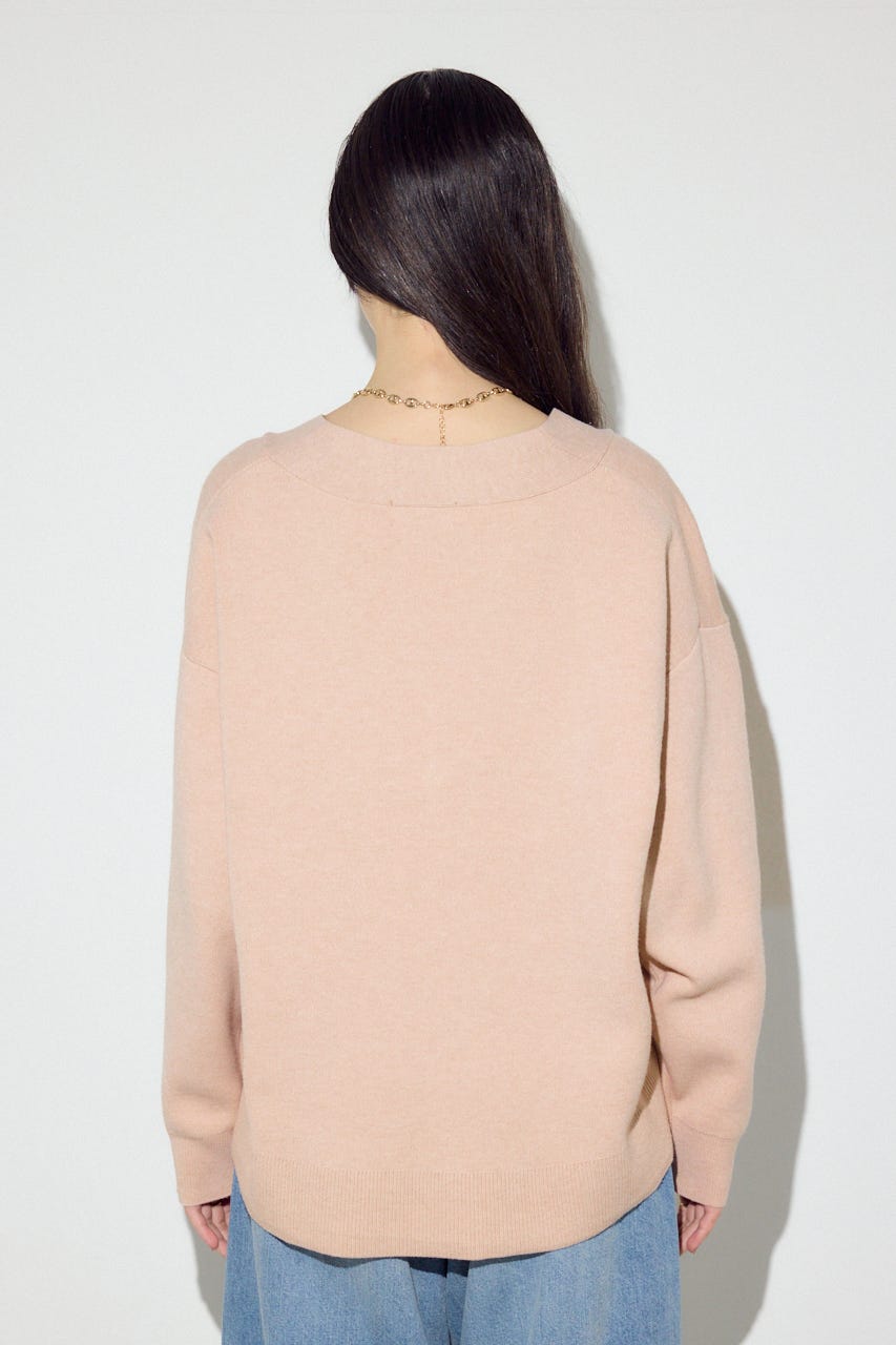 スウェットライクVネックニット L/PNK S