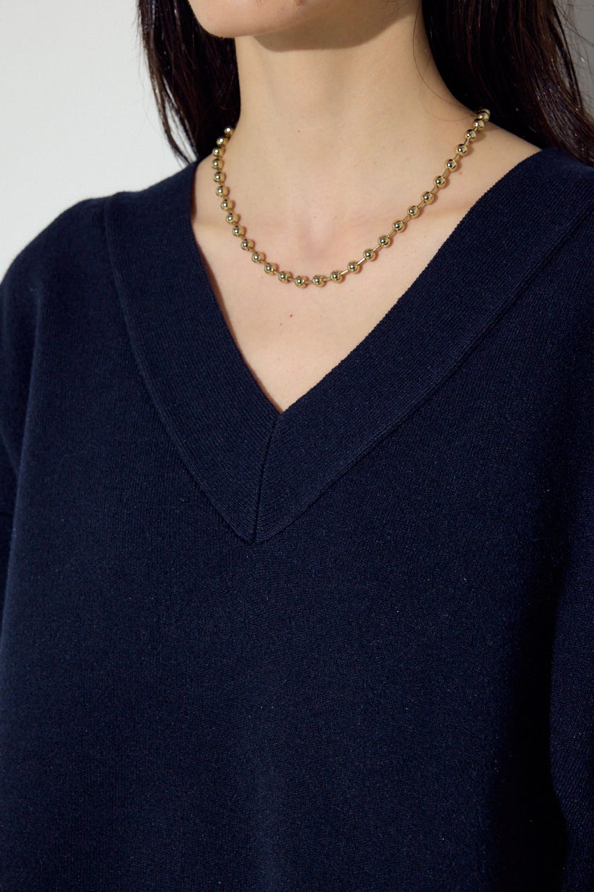 スウェットライクVネックニット NVY S