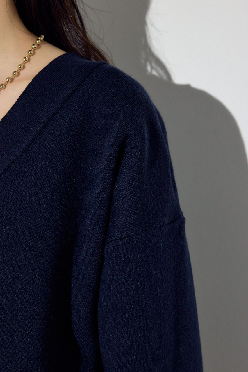 スウェットライクVネックニット NVY S