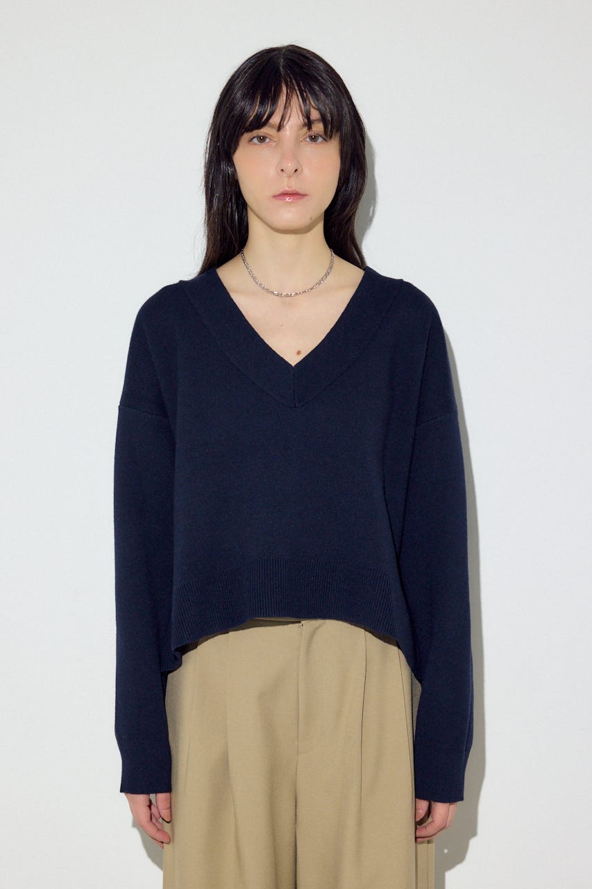 スウェットライクVネックニット NVY S