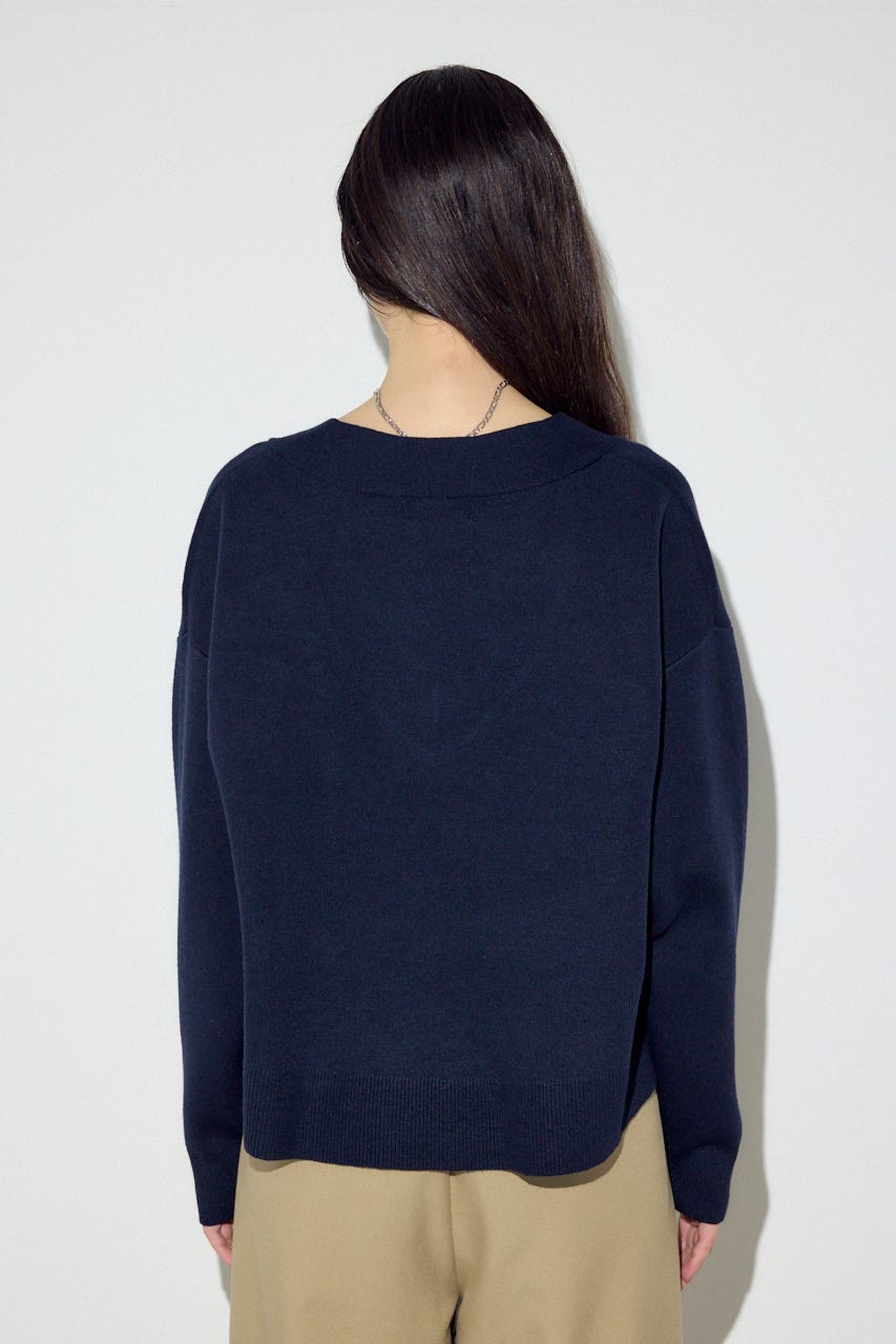 スウェットライクVネックニット NVY S