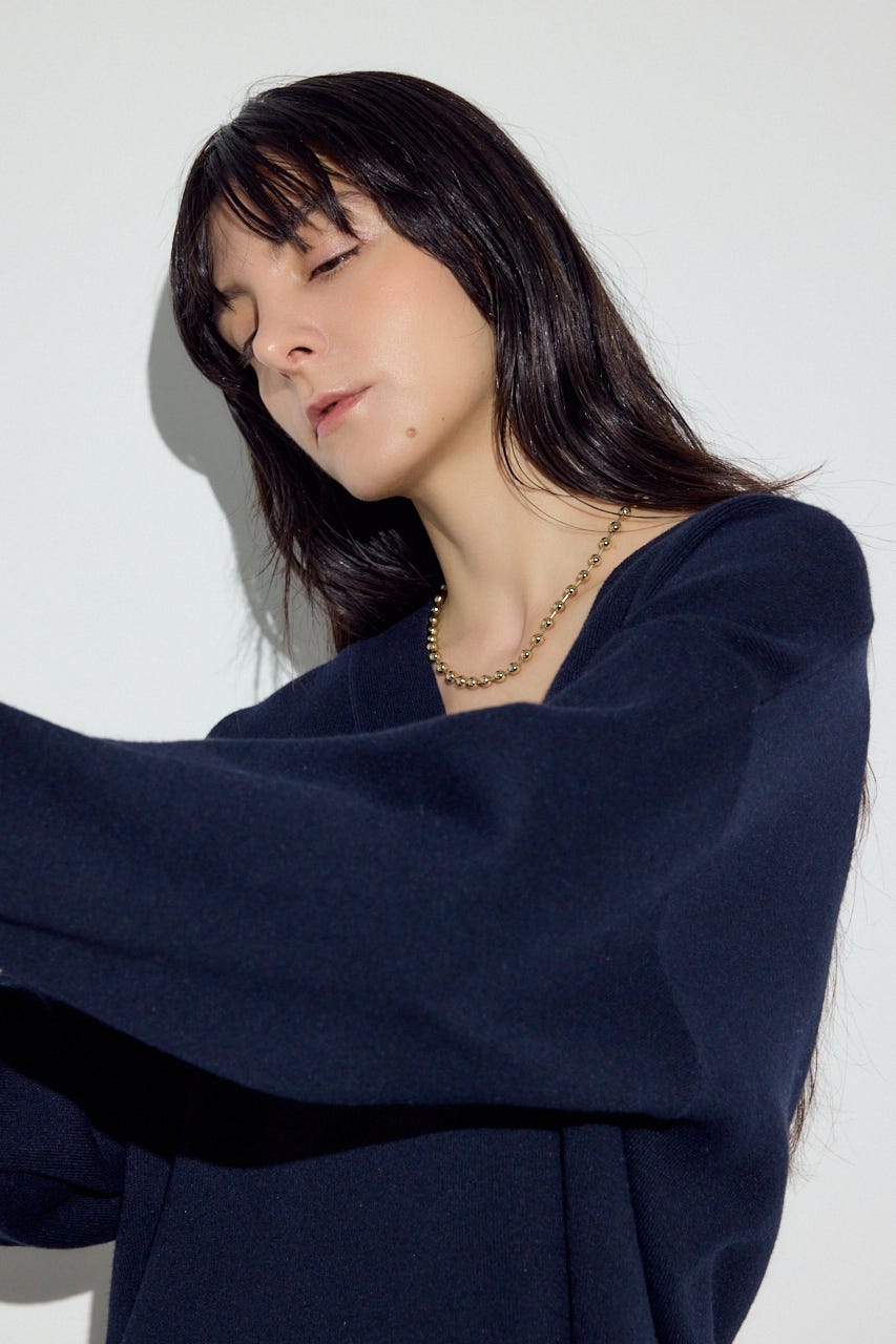 スウェットライクVネックニット NVY S