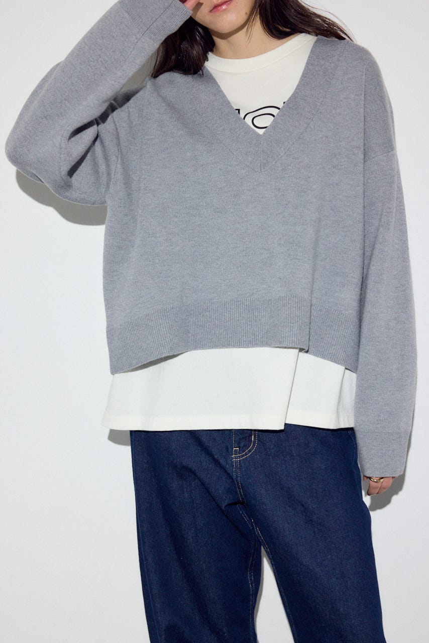 スウェットライクVネックニット T.GRY M