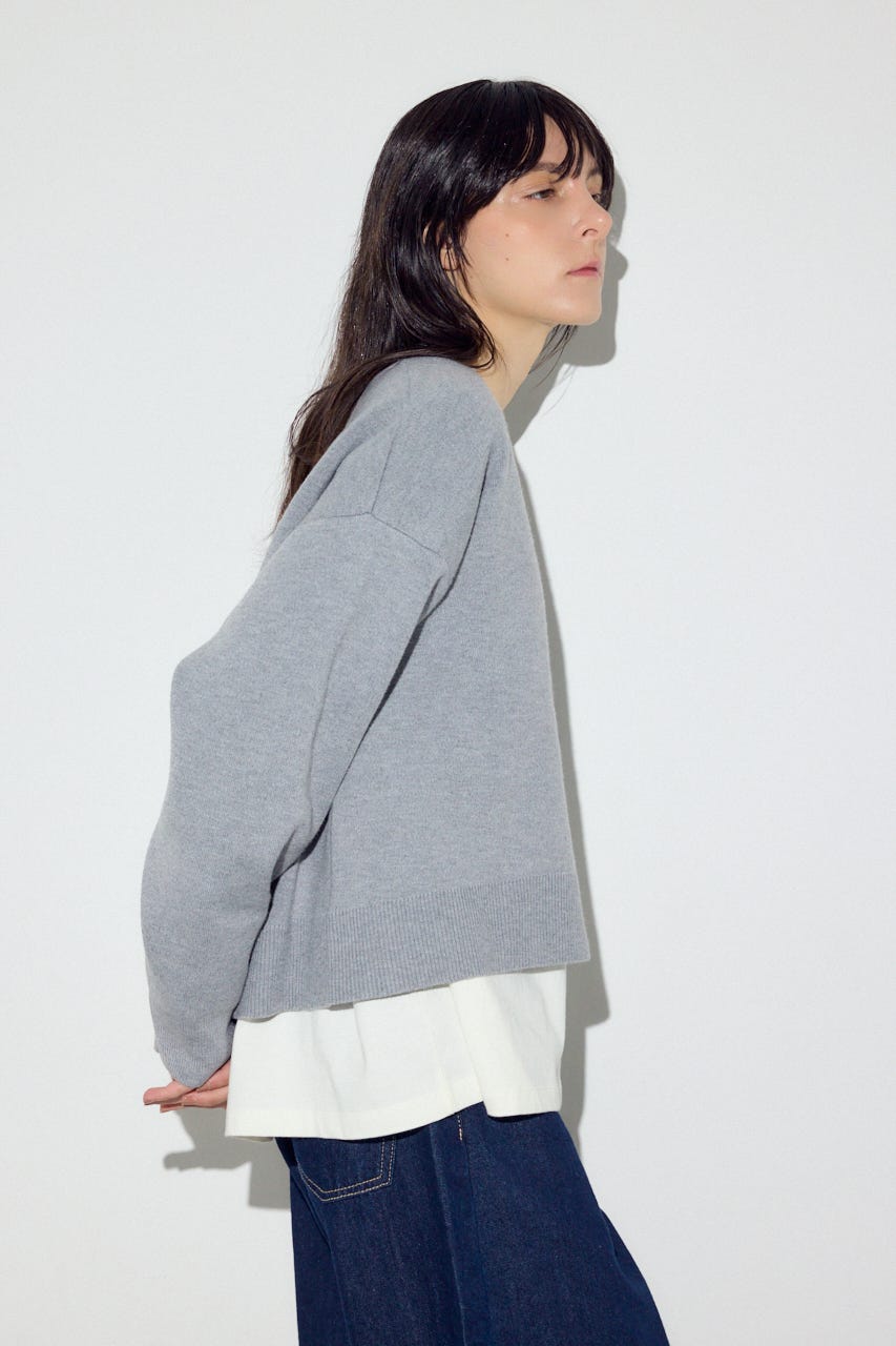 スウェットライクVネックニット T.GRY M