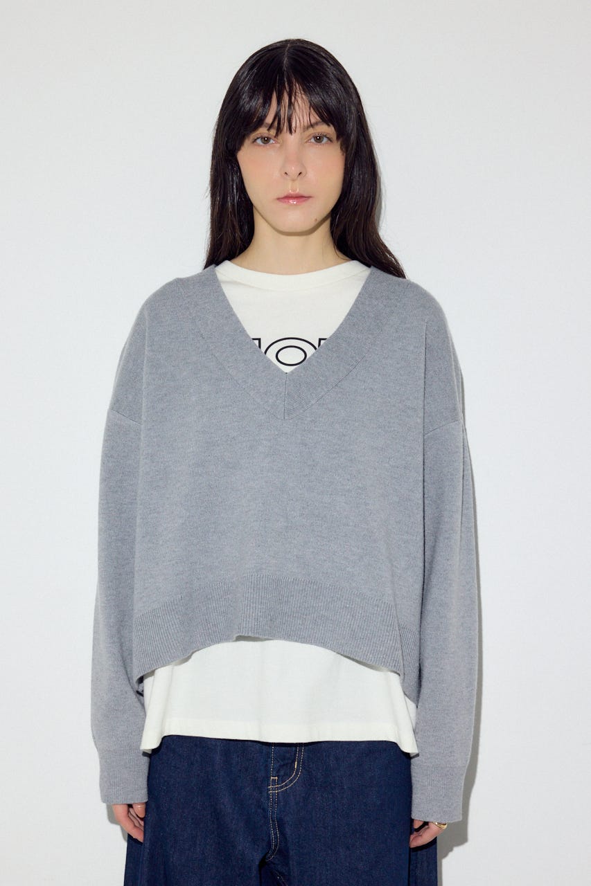 スウェットライクVネックニット T.GRY M