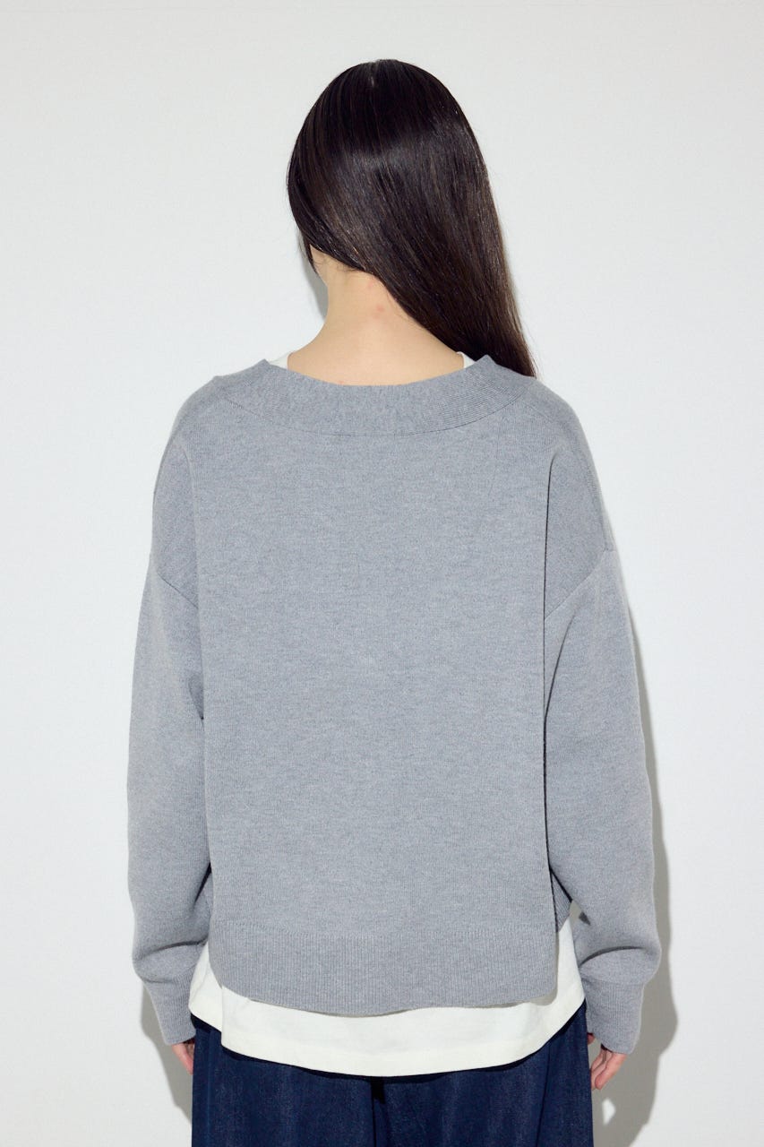 スウェットライクVネックニット T.GRY M