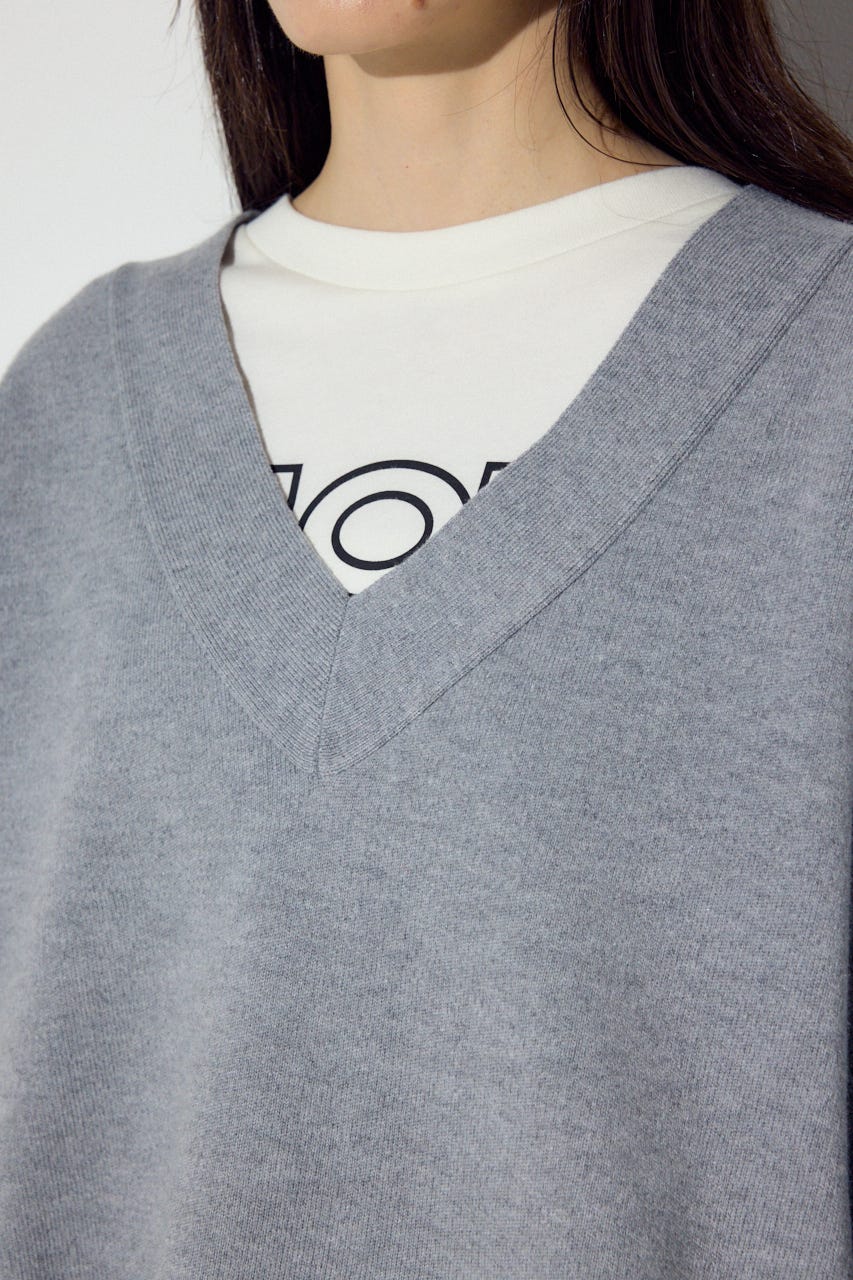 スウェットライクVネックニット T.GRY M