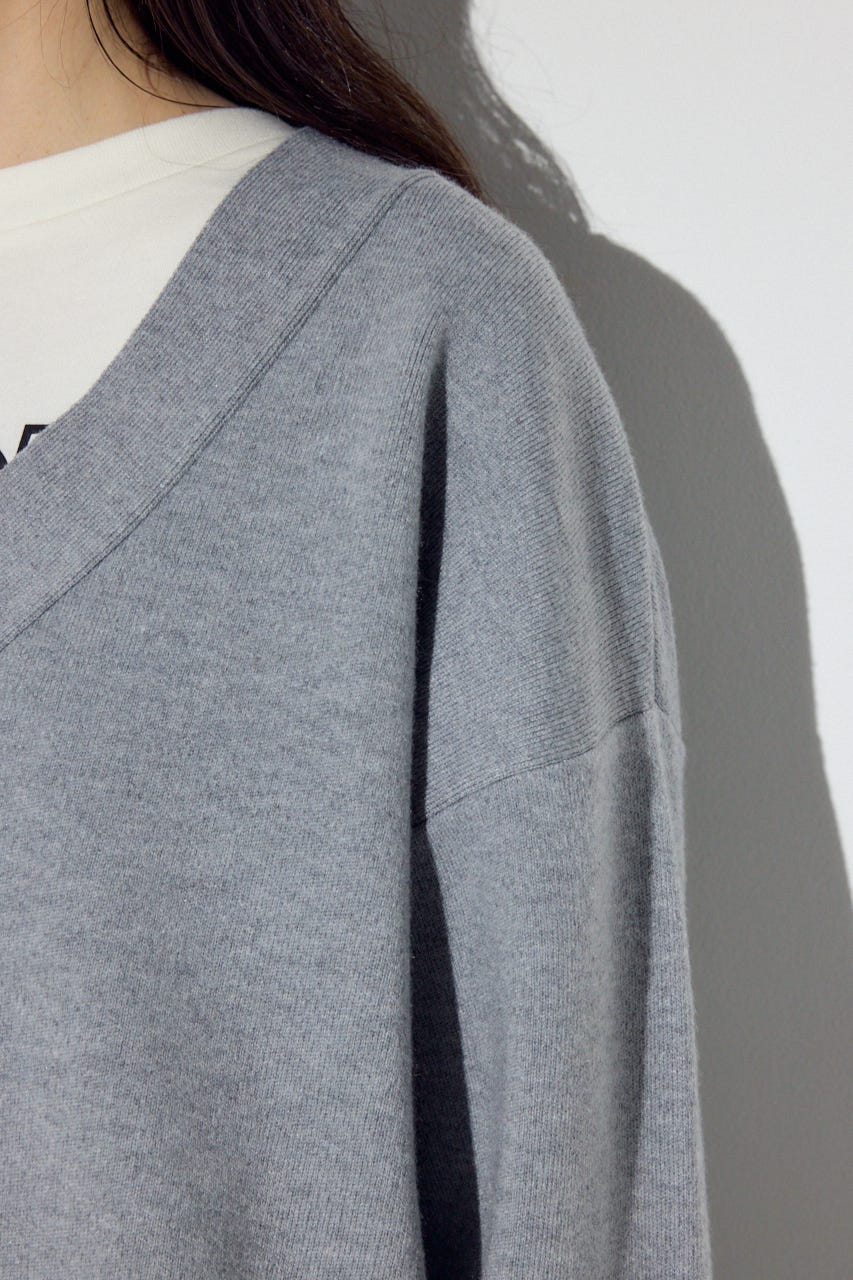スウェットライクVネックニット T.GRY M