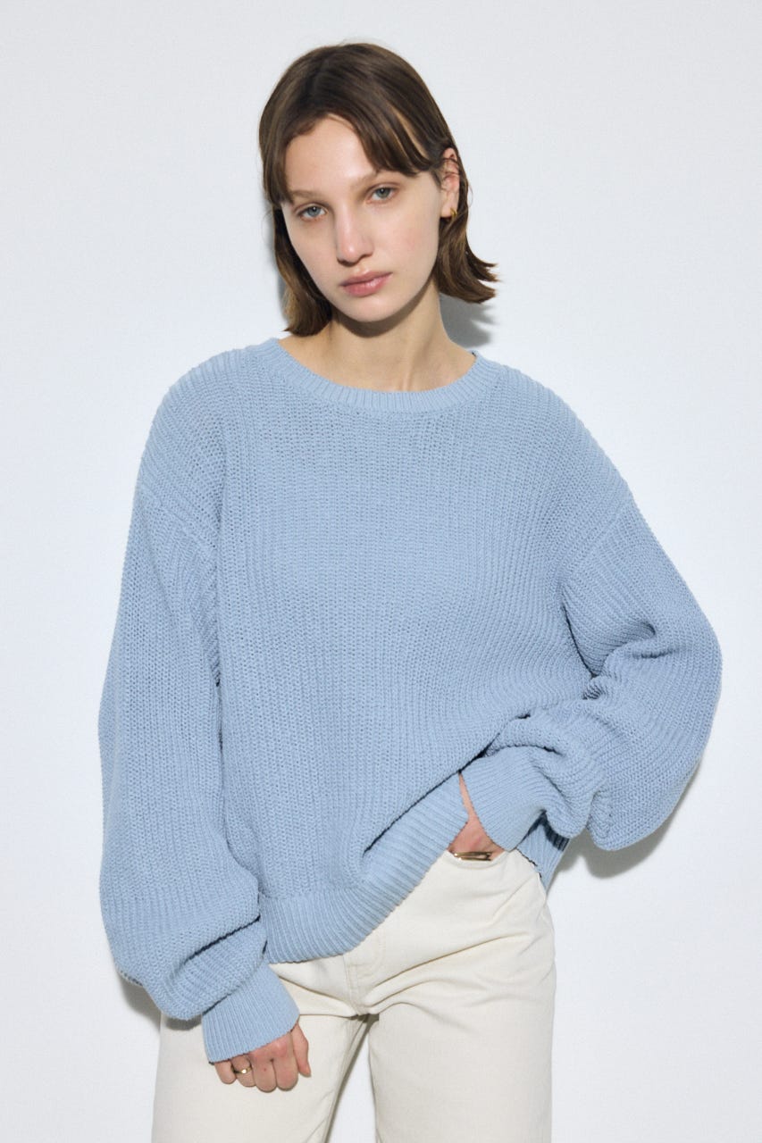 畔編みリラックスニットトップス L/BLU FREE