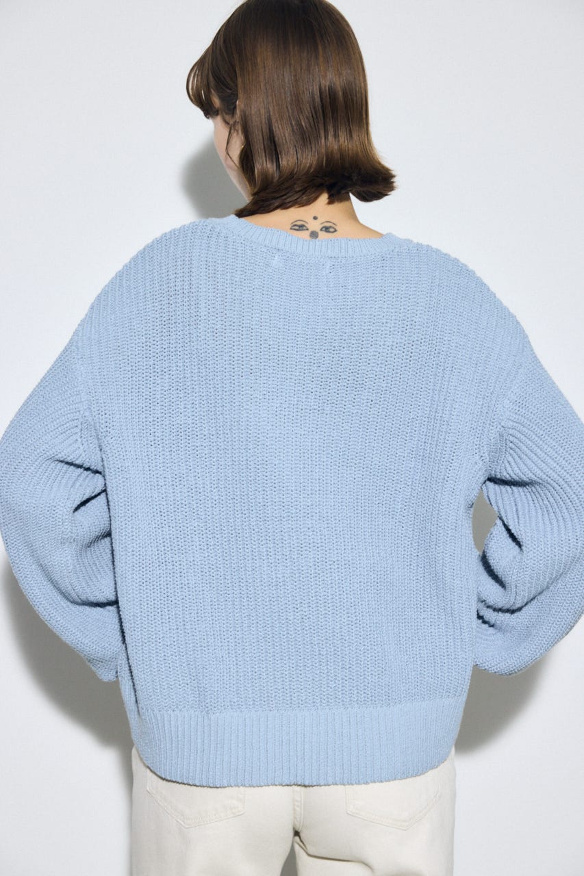 畔編みリラックスニットトップス L/BLU FREE