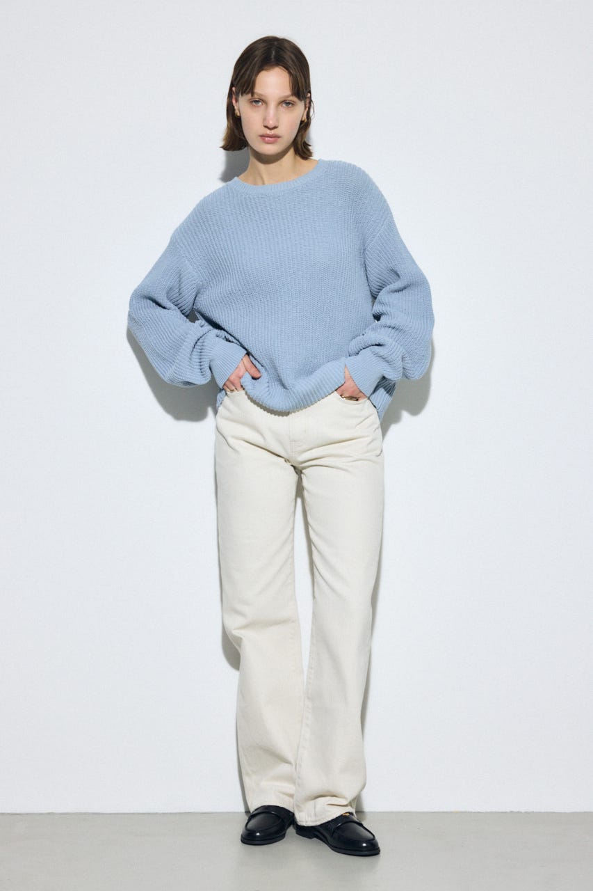 畔編みリラックスニットトップス L/BLU FREE