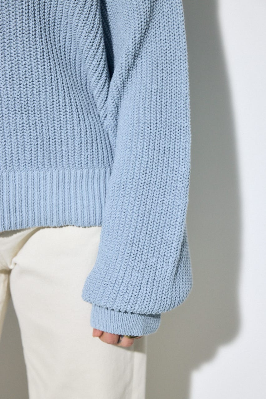 畔編みリラックスニットトップス L/BLU FREE