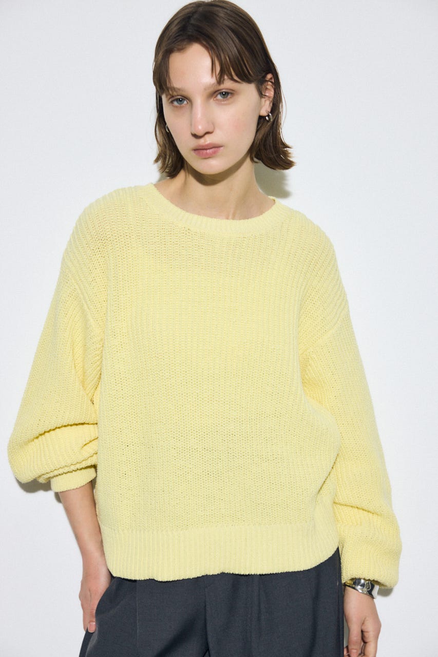 畔編みリラックスニットトップス L/YEL FREE