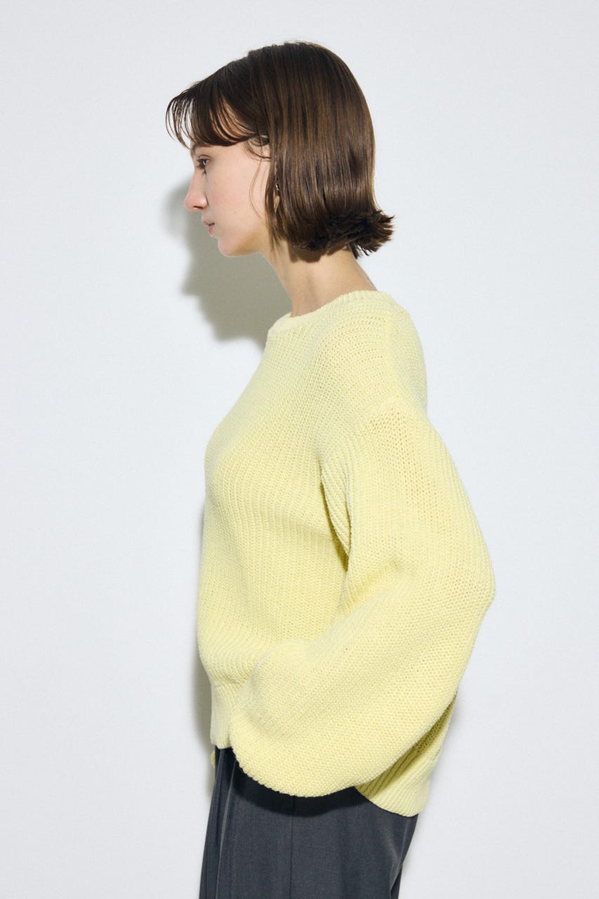 畔編みリラックスニットトップス L/YEL FREE