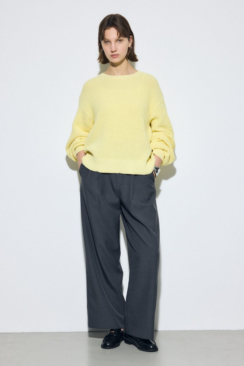 畔編みリラックスニットトップス L/YEL FREE