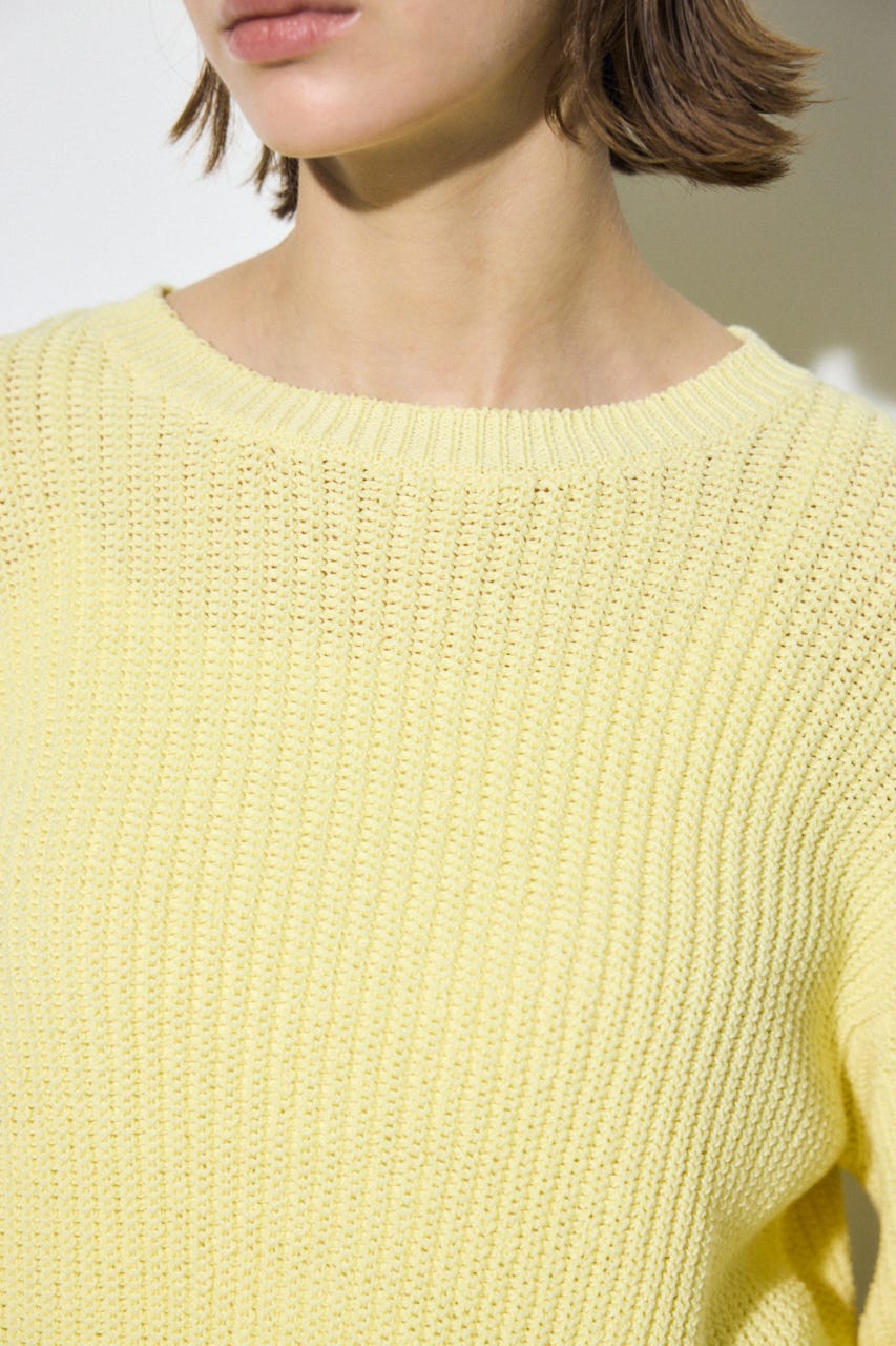 畔編みリラックスニットトップス L/YEL FREE