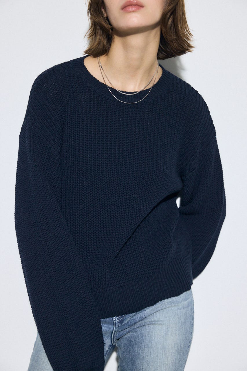 畔編みリラックスニットトップス NVY FREE