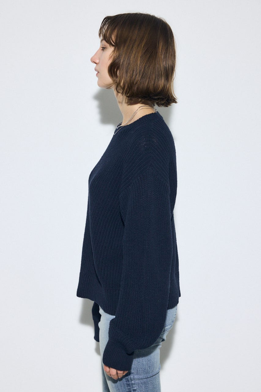 畔編みリラックスニットトップス NVY FREE