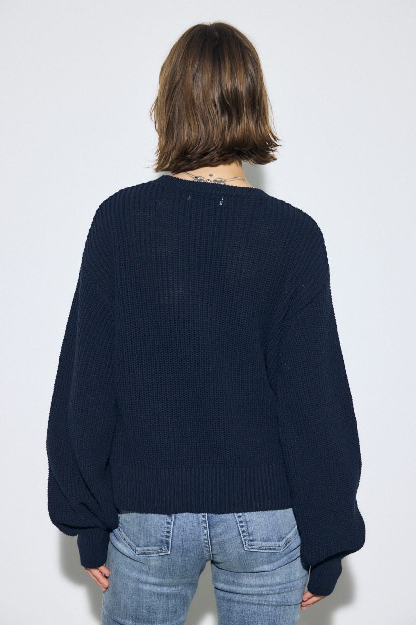畔編みリラックスニットトップス NVY FREE