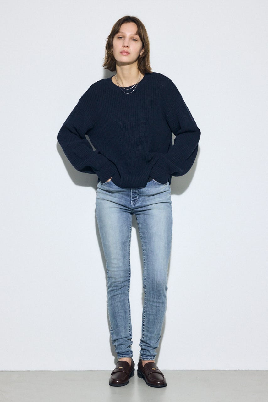 畔編みリラックスニットトップス NVY FREE