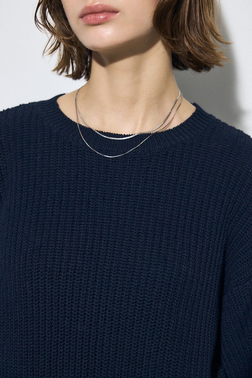 畔編みリラックスニットトップス NVY FREE