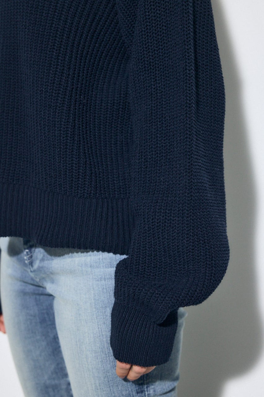 畔編みリラックスニットトップス NVY FREE